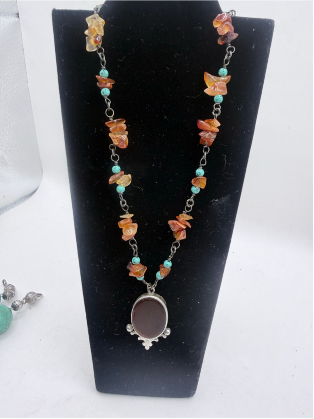 Women's Necklace Carnelia Turquoise with Antique Carnelian Pendant